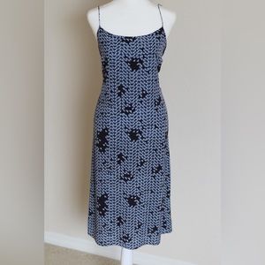 Theory Smocked Slip Dress in Geometric Silk Crepe